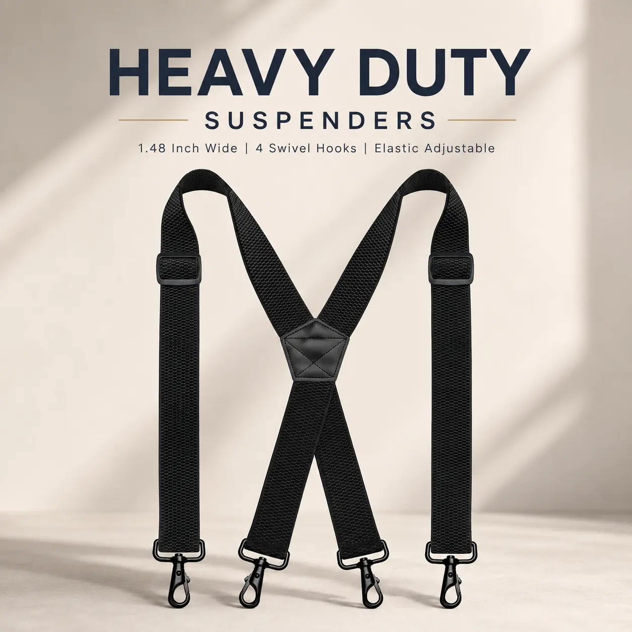 1.48 Inch Wide Heavy Duty Suspenders for Men with 4 Swivel Hooks Adjustable Elastic Straps for Jeans Pants Workwear