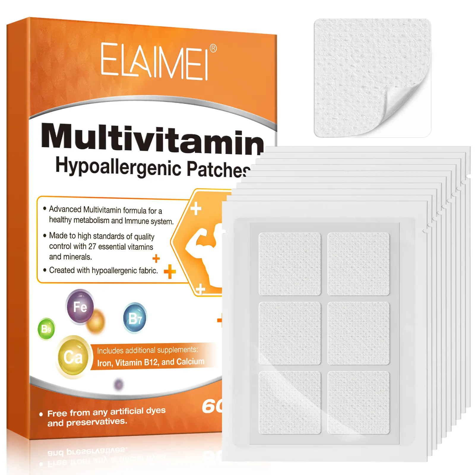 Elaimei Multivitamin Patch 60pcs Per Box, Rich in Vitamin B Calcium Boron, Daily Body Care, Body Vitamins, Suitable for Men Women
