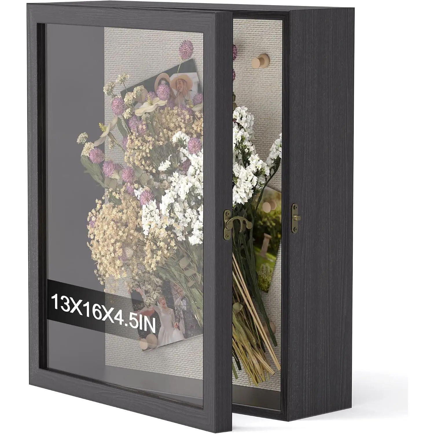 13x16 Shadow Box Frame with Acrylic Glass, Large Deep Display Case, Black with Linen Back, Tabletop & Wall Mount for Keepsakes, Dried Flowers, Memory Storage