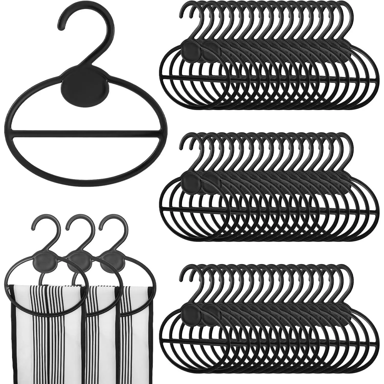 80 Pcs Black Plastic Scarf Hangers, Space Saving Scarf Holder Organizer with Center Bar for Scarves, Ties, Belts and Headbands