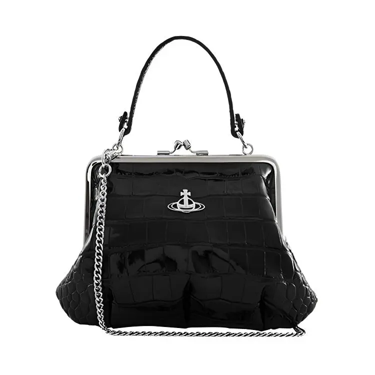 Vivienne Westwood Crocodile-Embossed Calfskin Crescent Bag for Women – Black