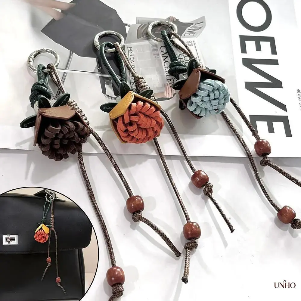 Handmade Pinecone Flower Bag Charm, Cute Tassel Ball Keychain Pendant, Boho Woven Purse Accessory, Aesthetic Decor For Handbags, Backpacks & Car Keys, Unique Gift For Women & Girls