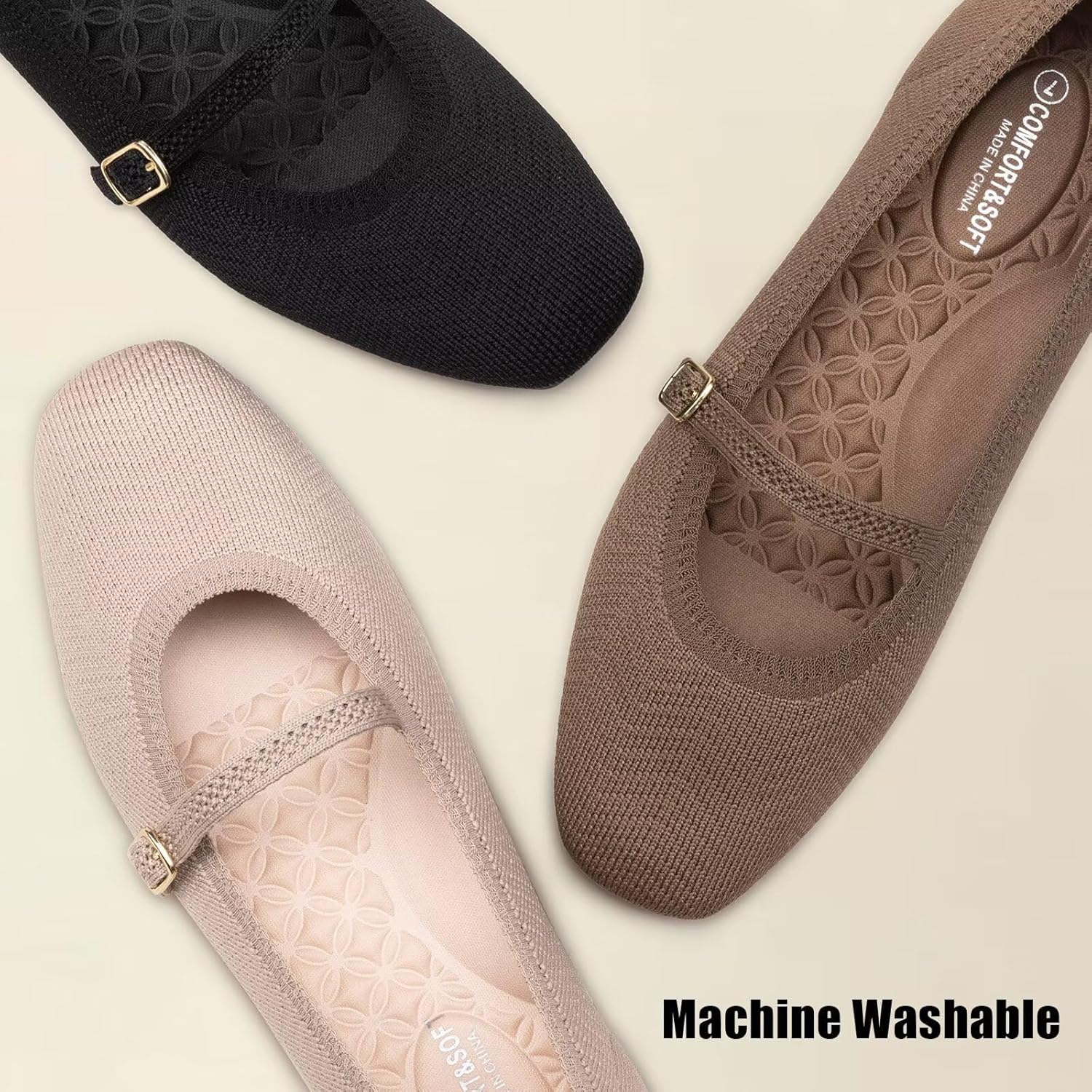 Frank Mully  Women’s Mary Jane Flats – Comfortable Square Toe Work Shoes, Slip-On with Ankle Strap  JS6078