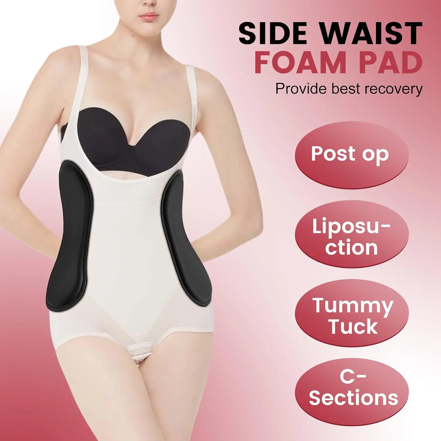 4 Pack Black Contoured Foam Support Pads, 11.8"×5.5" Waist Side Cushion Inserts for Even Pressure Distribution