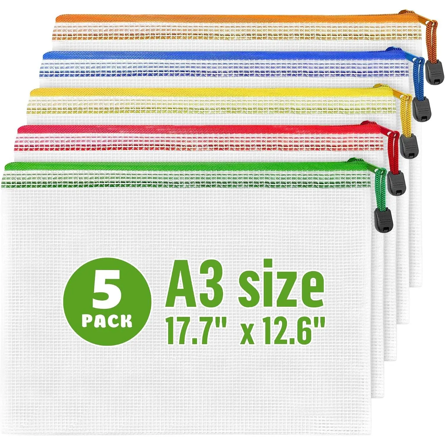 5 Pack Mesh Zipper Pouch Bags A3 17.7x12.6 inch - Plastic Zipper Pouches for Organizing - Game Storage Bags - Puzzle Organizer Bags - Large Zip Pouch Bags - Mesh Pouch with zip - Puzzle Bags