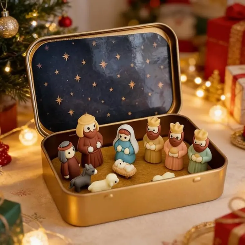 Handmade Mini Nativity Set, Portable Pocket Size, Includes Mary, Jesus, Shepherds, Animals, Hand-Painted, Perfect for Easter, Christmas Gifts