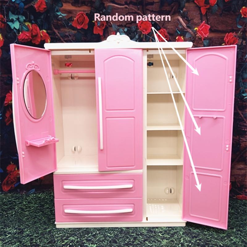 Pink European Style Mini Wardrobe with 2 Drawers and Hangers - Openable Dollhouse Storage Organizer, Durable Plastic, Fun Design, Decorative Storage