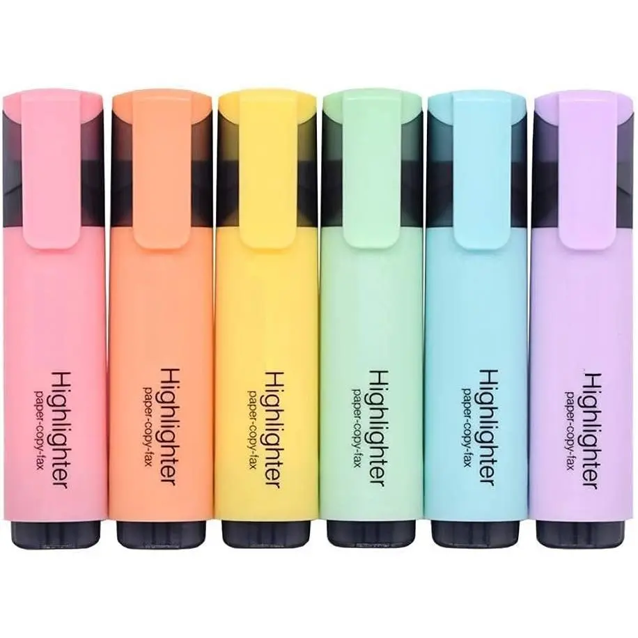 H2007 Series Chisel Tip Highlighter Marker Pens, 6 Pastel Colors, Quick-Dry Ink, 2 Line Widths, Office Stationery Writing Tool for Text Highlighting, Two Line Widths