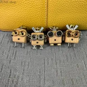 Retro Steampunk Handmade Wooden Robot Keychain, Industrial Style Solid Wood Key Pendant With Mechanical Details, Unique Bag Charm For Daily Accessory Decoration, Hobby Collectible And Novelty Holiday Gift Option