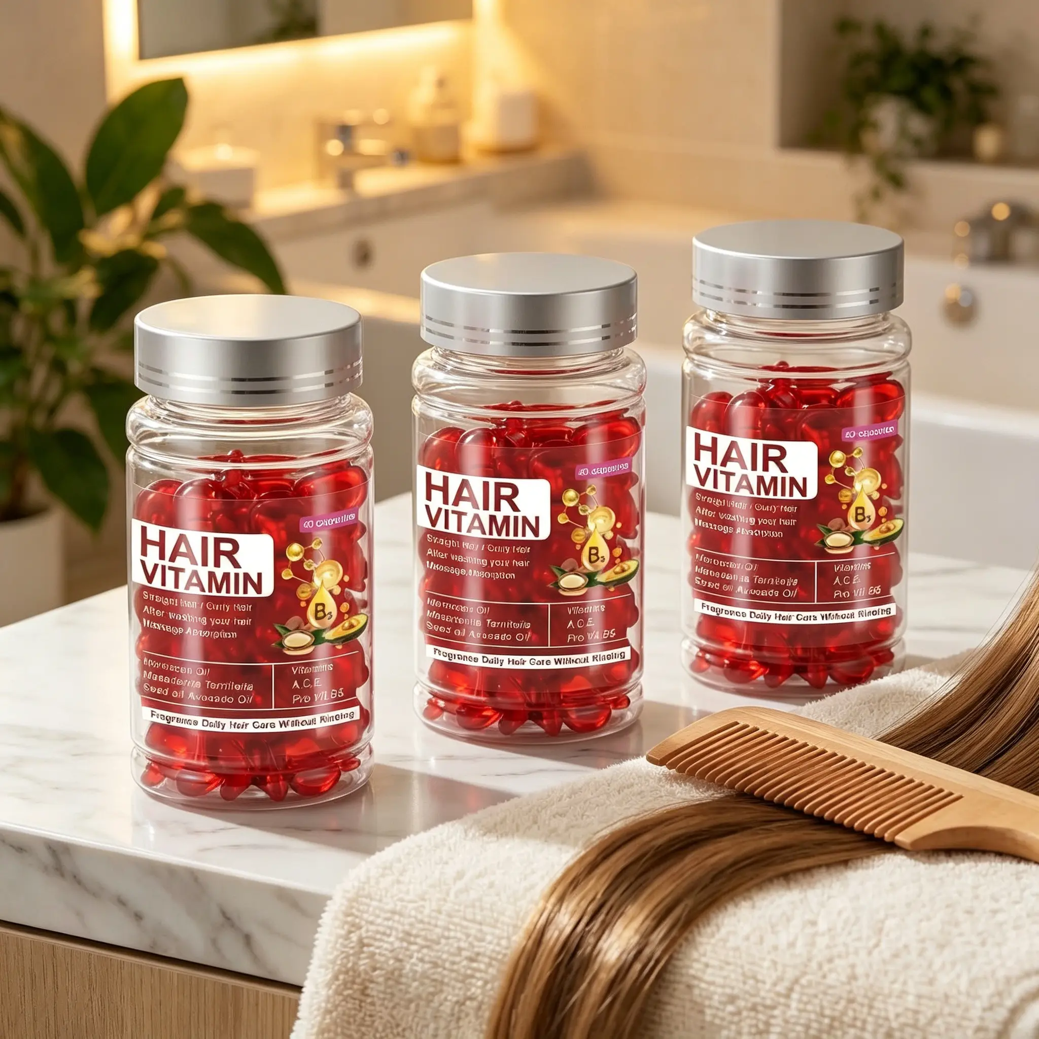 Hair care essential oil capsules, anti-frizz and anti-static, frizz control, repair damaged hair, leave-in nourishing and repairing hair essence, portable hair care