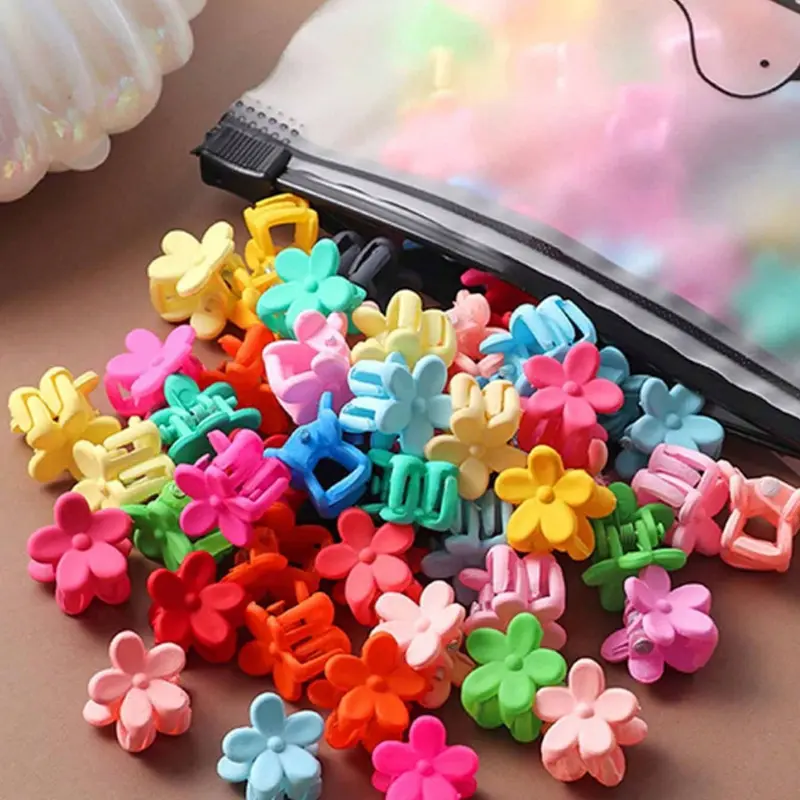 50 Mini Flower Hair Clips, Cute Floral Design, Candy Color Warm Coffee, All Seasons, Sweet Hair Accessories, Princess Hairstyle, Side Bangs Clip