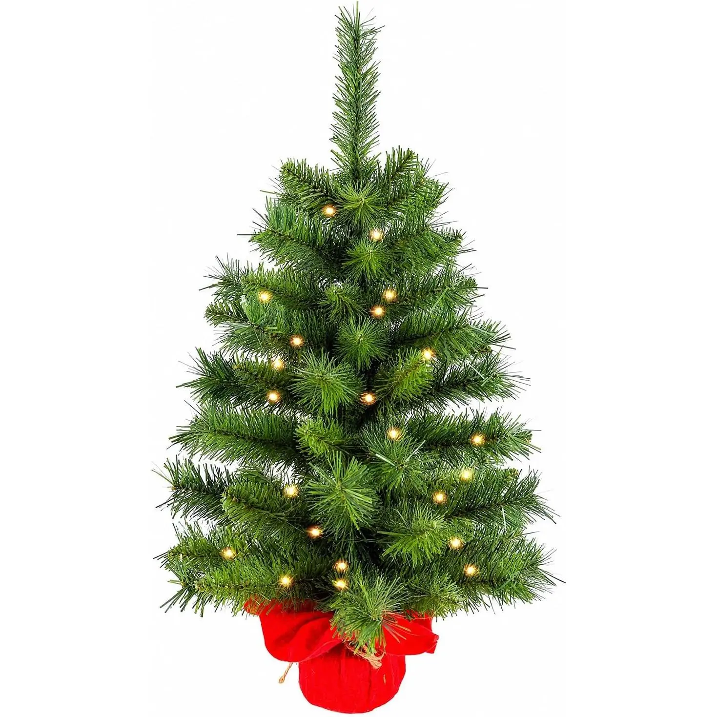 2ft Pre-lit Artificial Mini Christmas Tree,Small Xmas Tree | 2ft Pre-Lit Tabletop Tree, Mini Cloth Bag Base with 50 lights, -operated &  for  desk decor