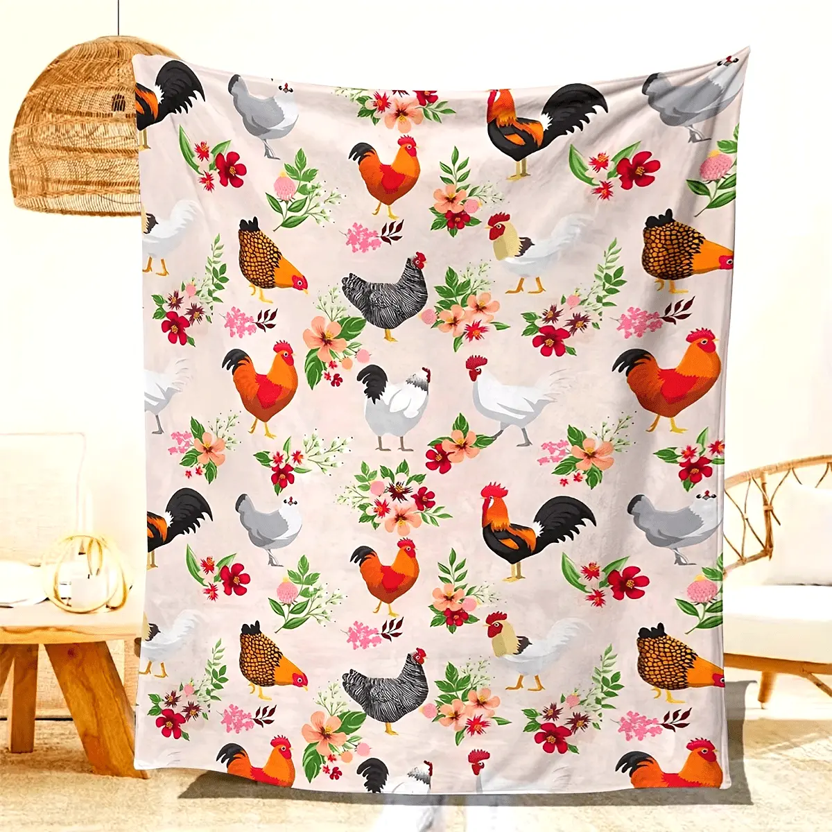 Cute Chick Flannel Throw Blanket - Animal Print Blankets, Soft Cozy Farm Animal Design, Couch Bed Sofa Bedding, Farmhouse Home Decor, Chicken Lover Gift