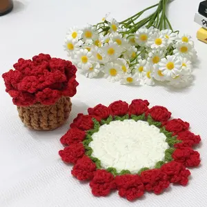 Handmade Crocheted Tulip Bouquet Coaster, Insulated Mat with Flower Basket, Desktop Decor, Holiday Gift, Unique Home Decoration