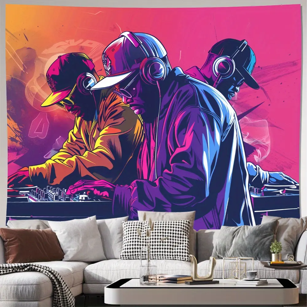 Retro Hip-Hop Tapestry - Vibrant Color Polyester Wall Hanging, Easy Install Kit Included, for Living Room & Party Backdrop Decor, Ideal for Hip-Hop Enthusiasts, Tapestries