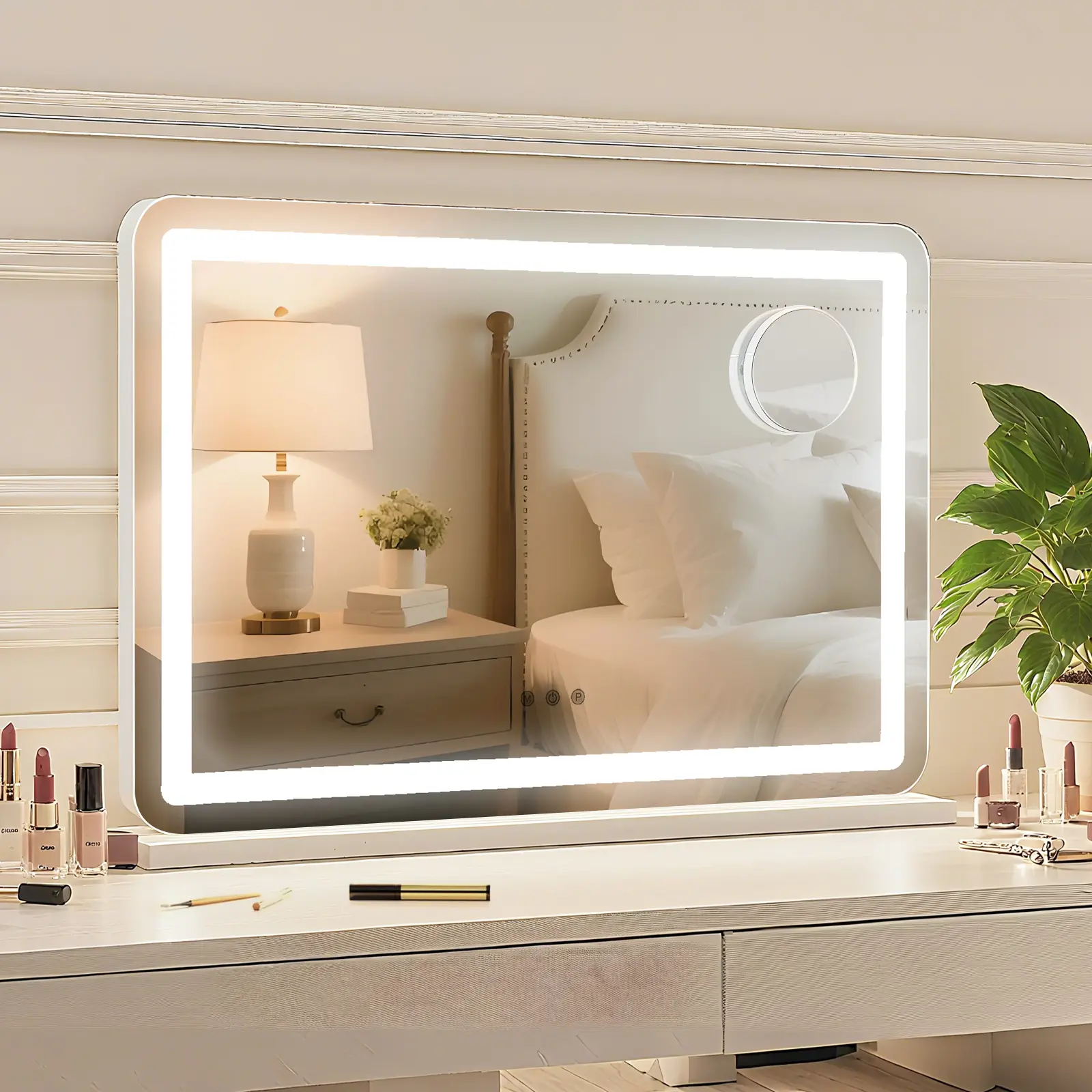 Vanity Mirror with Lights, 30" x 20" LED Makeup Mirror | 3 Color Lighting Modes, 10X Magnification, Tabletop & Wall-Mounted