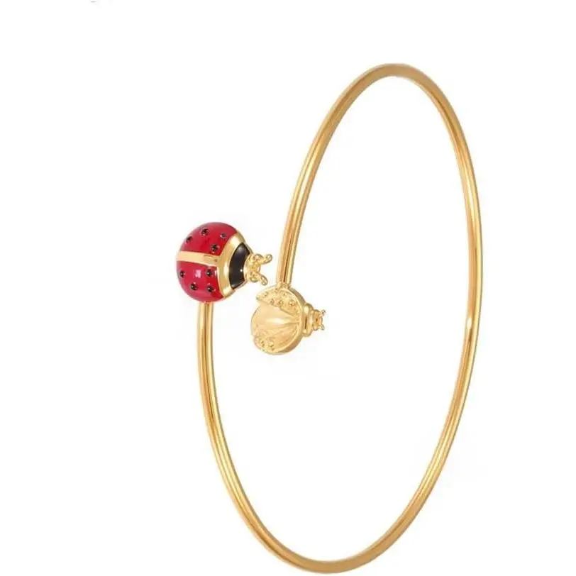 Cute Ladybug Bracelet for Women -Tone Plated Stainless Steel Dainty Beetle  Open Bangle Wrap Wrist Band Sweet Fine Lovely   Holiday  Luck Statement  for Her
