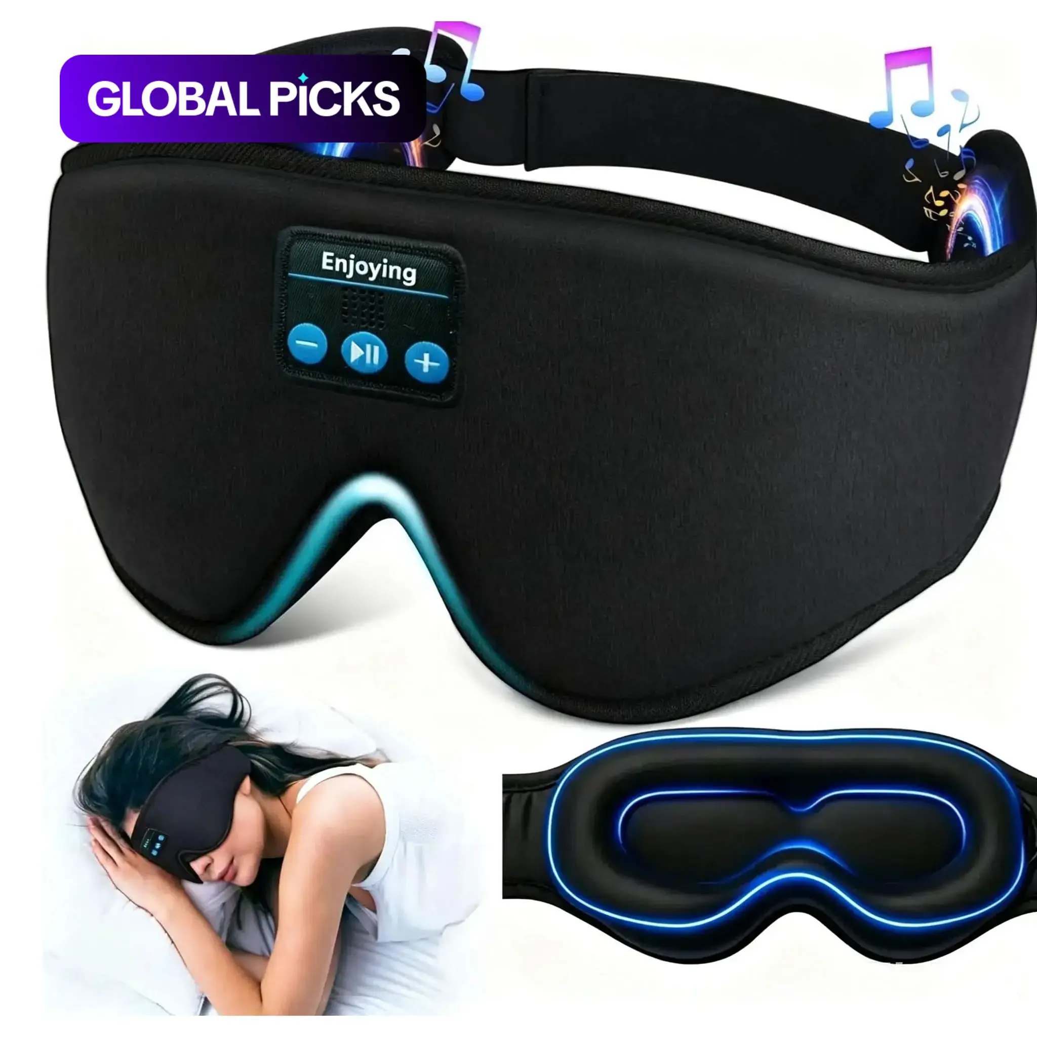 Wireless Bluetooth 5.2 Sleep Mask Headphones, 3D Contoured Music Eye Mask with Type-C Charging, Unisex Smart Sleeping Headband, Eye Cover