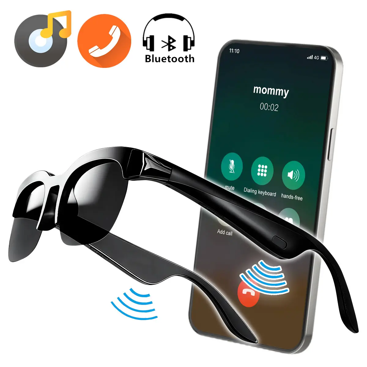 Smart Bluetooth Audio Glasses with Open Ear Speakers and Built in Microphone for Hands Free Calling, Voice Assistant, Anti UV Sunglasses with Touch Control for Running, Driving and Outdoor Activities,Men's & Girl Gifts