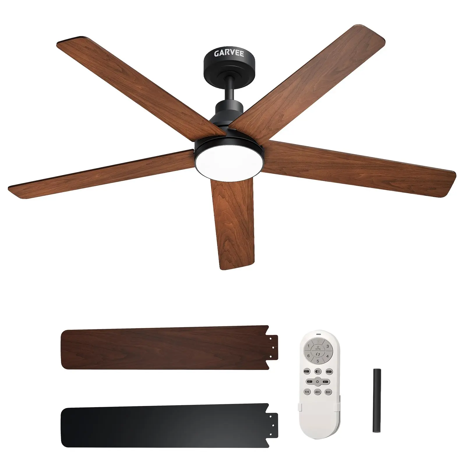52 Inch Wood Grain Black Ceiling Fan with Light Five Blade Remote Control Farmhouse Ceiling Fan for Living Room Bedroom
