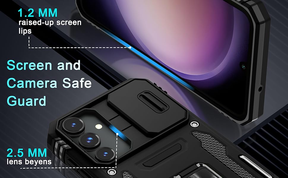 Case for Samsung Galaxy A16 5G with Slide Camera Cover+Screen Protector (1 Pack), Rotated Ring Kickstand Military Grade Shockproof Protective Cover-Black