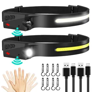 Rechargeable Headlamp, 230° Wide Beam Head Lamp with Motion Sensor, Waterproof Head Light Flashlight For Hiking, Running, Repair, Fishing, Biking, Valentine's Day Gift