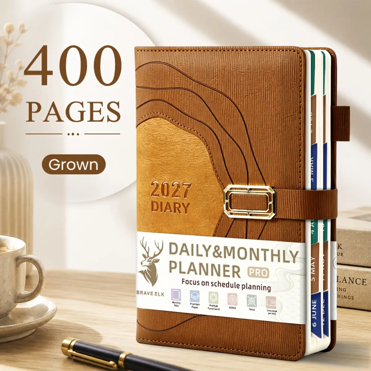 2027 Calendar Planner 400 Pages Reinforced Hardcover Thick Paper Daily Journal Time Management Notebook Self Discipline Efficiency Agenda Desk Organizer Yearly Goal Setting Tool Gift Box Packed Portable Office Supplies
