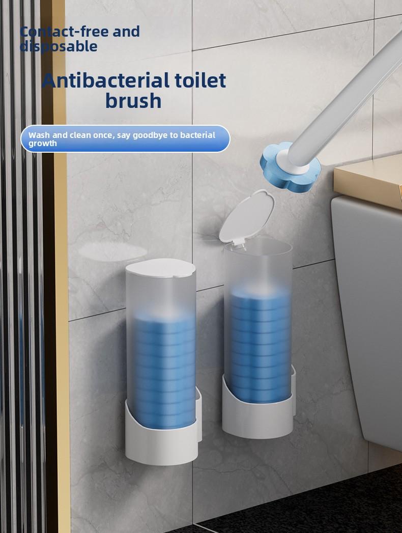Disposable Toilet Scrubber with Refill Replacement Heads, Wall-Mounted Bathroom Toilet Cleaning Brush Kit, Hygienic Home Toilet Cleaner Tool