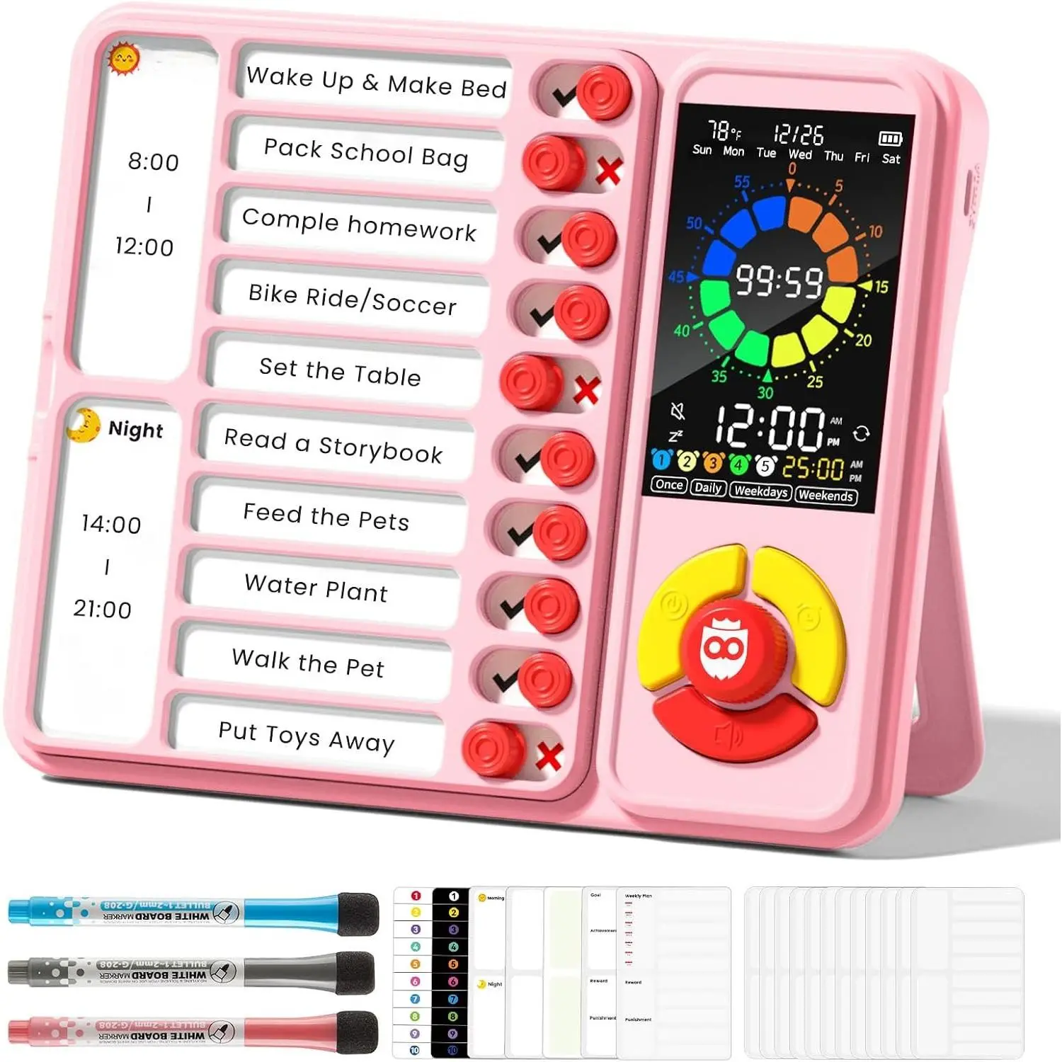 Tool for , 5-in-1 Visual Timer with Chore Chart Board, Visual Schedule for , 12/24 Task Timer with 99'59'' Countdown/Countup, 5 Alarms, Silent  Visual Schedule for  -