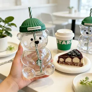Limited Edition Bearista Bear Glass Tumbler with Straw, 591ml Modern Green Drinkware for Hot & Cold Drinks, Collector's Gift, 1pc
