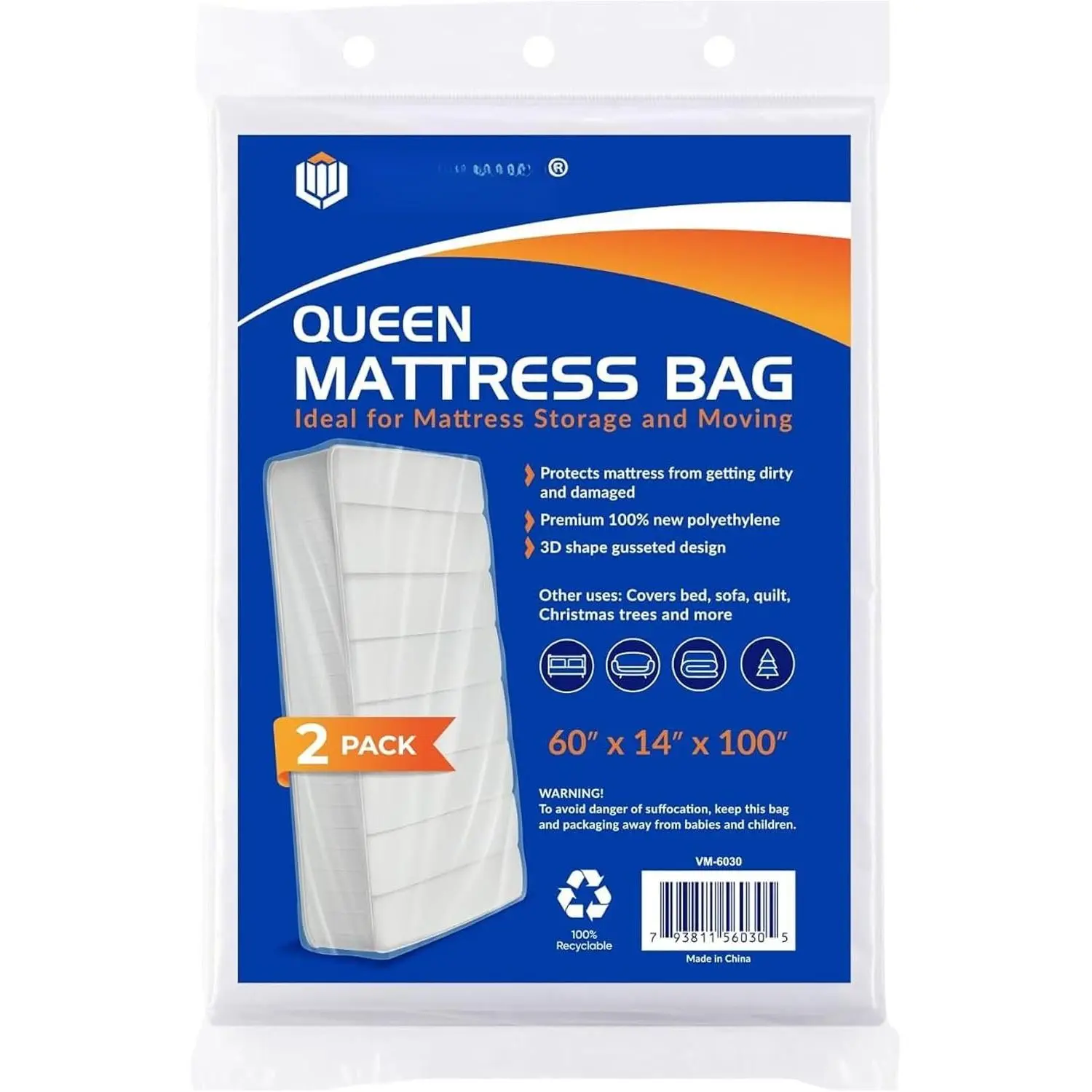Mattress Bags, 2 Pack | For Moving and Storage, 1.5 Mil