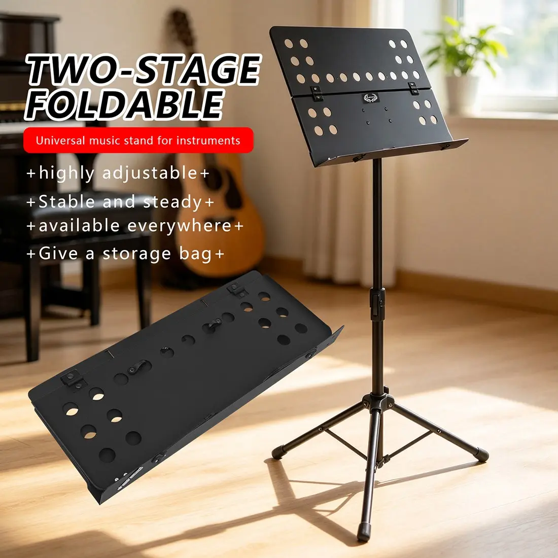 Lms-13 Laurence Folding Music Stand, Portable Sheet Music Holder, Ideal for Musicians, Easy to Carry, Durable Design, Perfect for Home & Stage Use