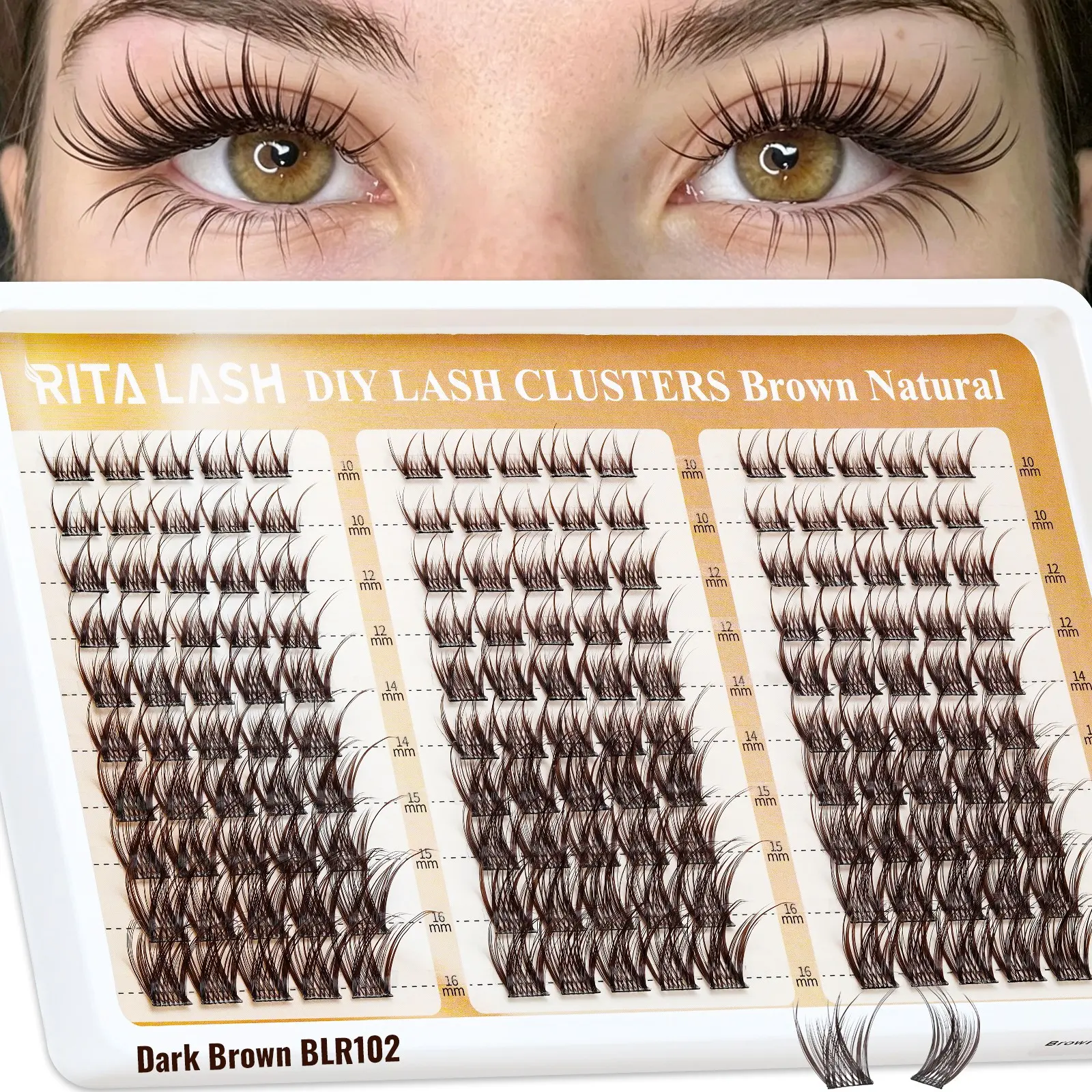 RITALASH 150PCS BLR102 Dark Brown Lash Clusters, Natural Wispy Eyelash Clusters D Curly Lashes Cluster 10-16mm Cluster Eyelash Extensions Individual Lashes for DIY