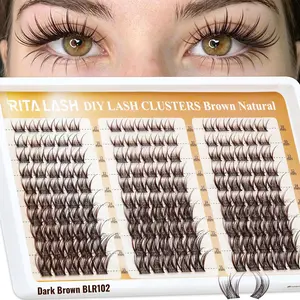 RITALASH 150PCS BLR102 Dark Brown Lash Clusters, Natural Wispy Eyelash Clusters D Curly Lashes Cluster 10-16mm Cluster Eyelash Extensions Individual Lashes for DIY