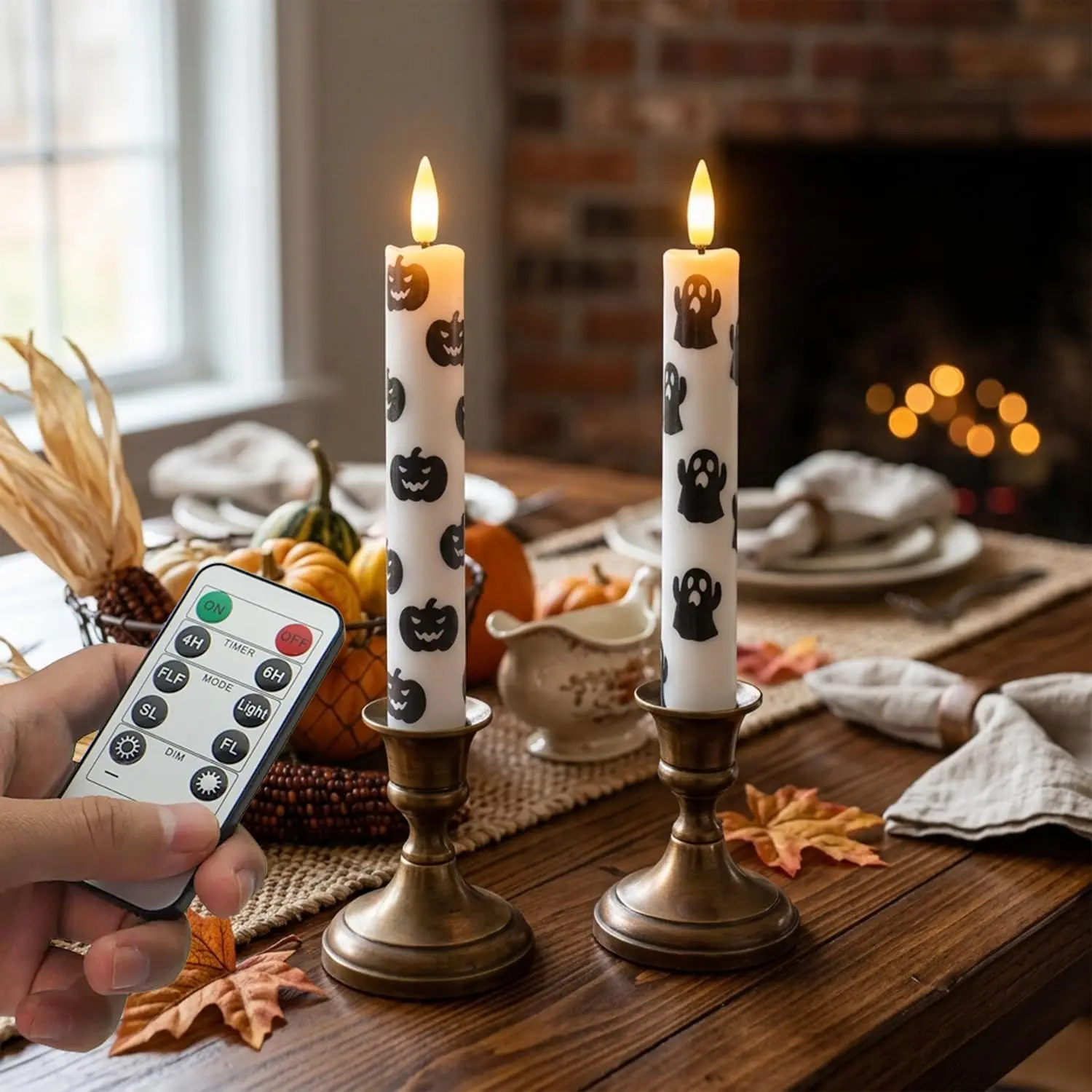 Halloween , Pumpkin Taper Candles with Timer Remote | Black 6.7" Flameless Candles  Operated for Holiday, Event, Halloween Decorations 2 Pack