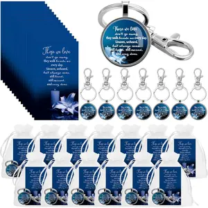 Funeral Favors for Guest Memorial Gifts Including Remember Keychain Prayer Cards Organza Bags for Memorial Celebration of Life(Dark Blue,48 Sets)