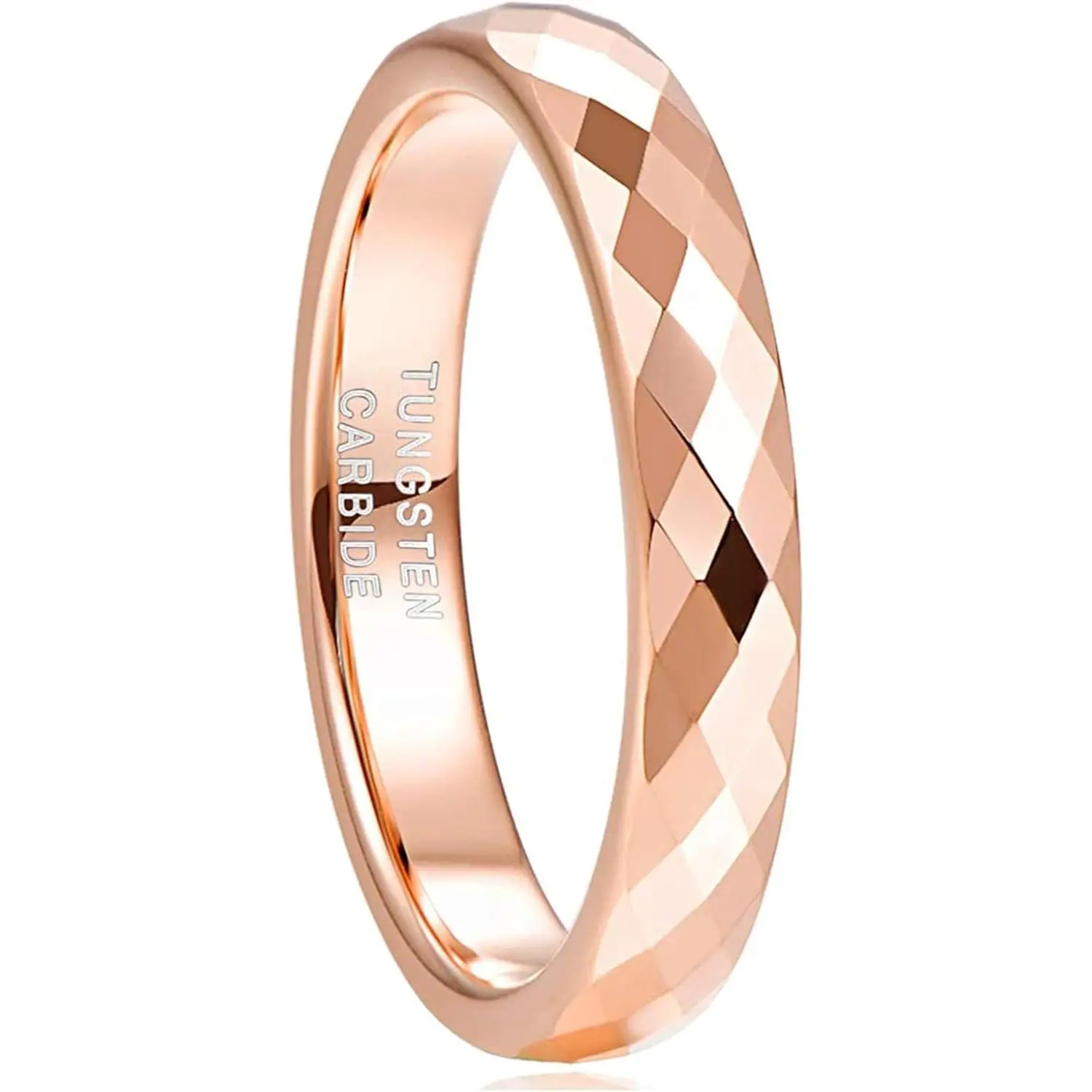 4MM Tungsten Carbide Rings Faceted Edge Dome Polished Rose Gold Plated/Black/24K Gold Plated/Silver Wedding Band Comfort Fit for Women Size 5-12