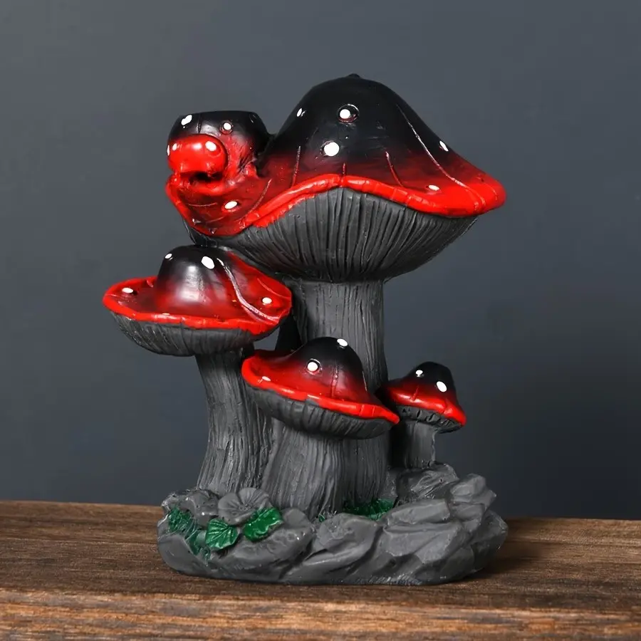 Resin Backflow Incense Holder, Mushroom-Shaped Design, Glowing & Cap, Clear Base, Home Decor, Holiday Gift