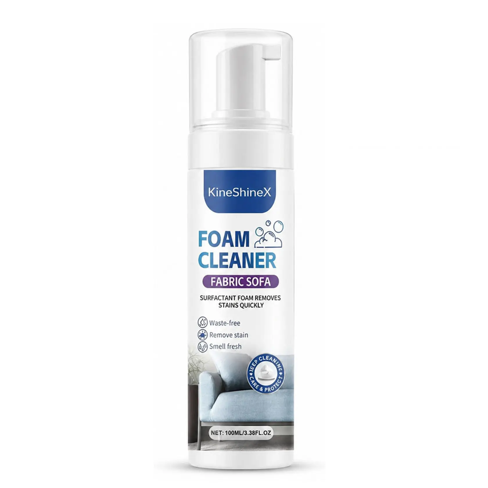Fabric Cleaner Foam Dry Clean Agent, Waterless Deep Cleaning, Sofa Carpet Mattress Curtain, Effective Stain Removal, Easy to Use