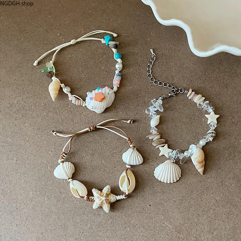 Shell Bracelet - Cute Beach Seashell Bracelet Women Adjustable Starfish Jewelry for Summer Casual Wear