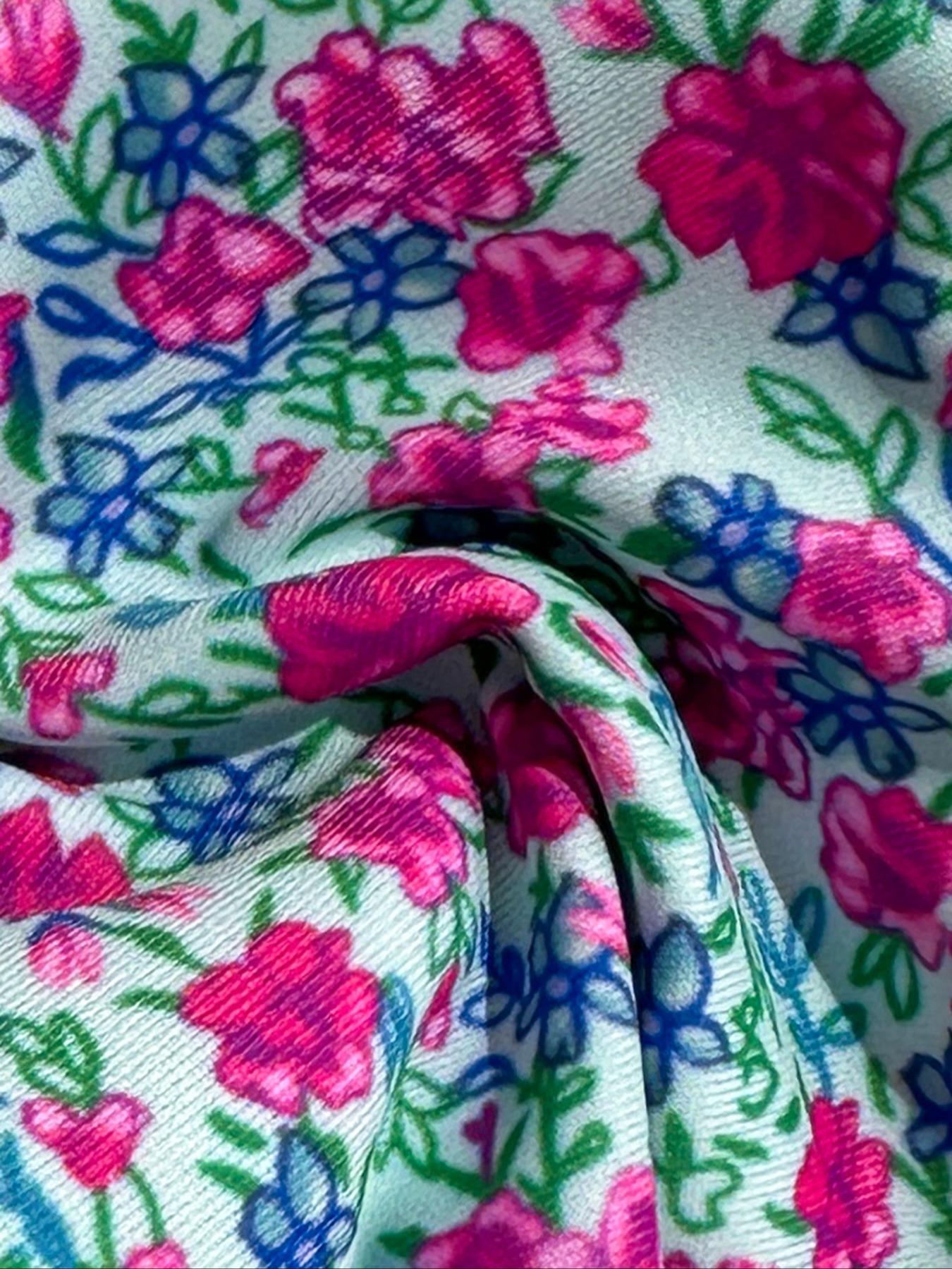 Women's Ditsy Floral Print Brazilian Swimsuits, Boho Fashion Ruched O-ring Tube Swim Bra & Swim Floral Bikini Top & High Cut Swim Floral Bikini Bottom Set, Ladies Swimsuit for Beach Holiday Vacation, Bikinis Sets, Bandeau Bathing Suit