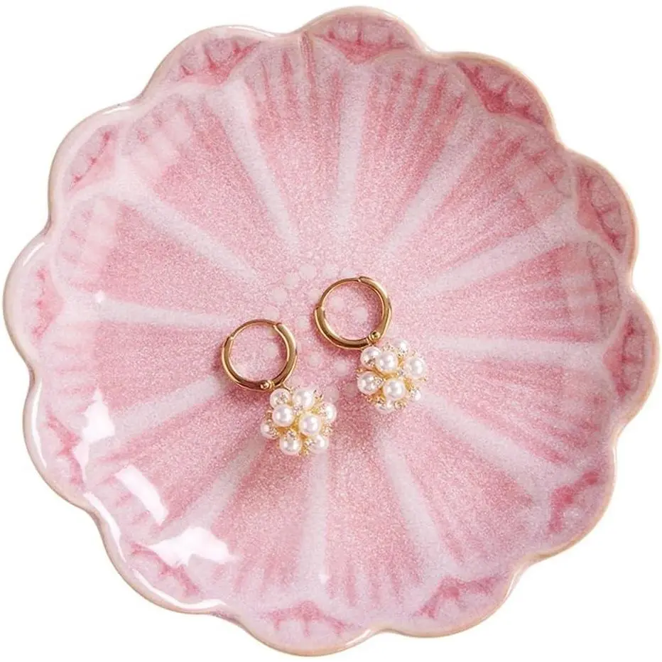 Lotus Ceramic Ring Holder Dish - Multiuse Trinket Jewelry Tray for Necklace Earrings, Small Decorative Ashtray or Dessert Plate, Pink Gift for Women Mom Sister Friends, Jewelry Not IncludedGift
