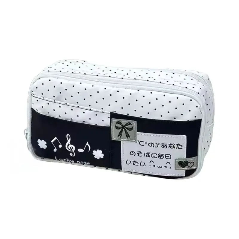 Girls Heart Dot Pattern Multi Layer Pencil Case Large Capacity Stationery Organizer Nylon Material for School Supplies