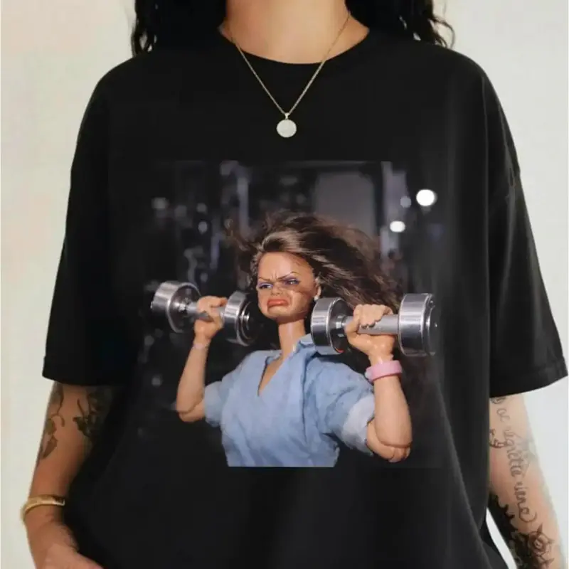 Funny Gym Doll Shirt, Vintage Workout Meme Tee, Retro Fitness Graphic T-Shirt, Sassy Gym Humor Gift for Women Unisex Style, Full Color, Top Womenswear cotton