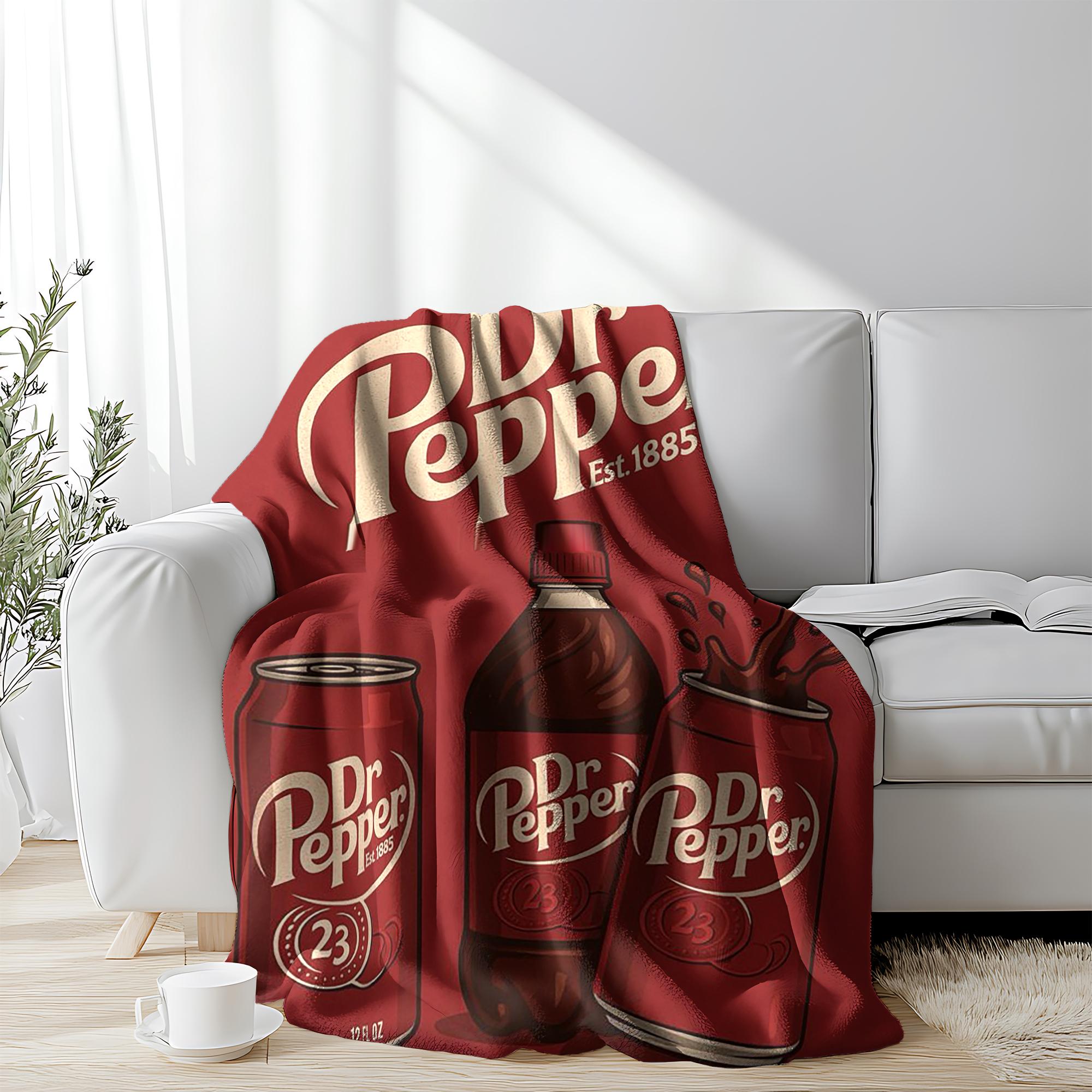 Vintage Three cans Dr Pepper Flannel Throw Blanket cozy soft fluffy lightweight slogan print soft fleece blanket flannel throw personalized flannel gift