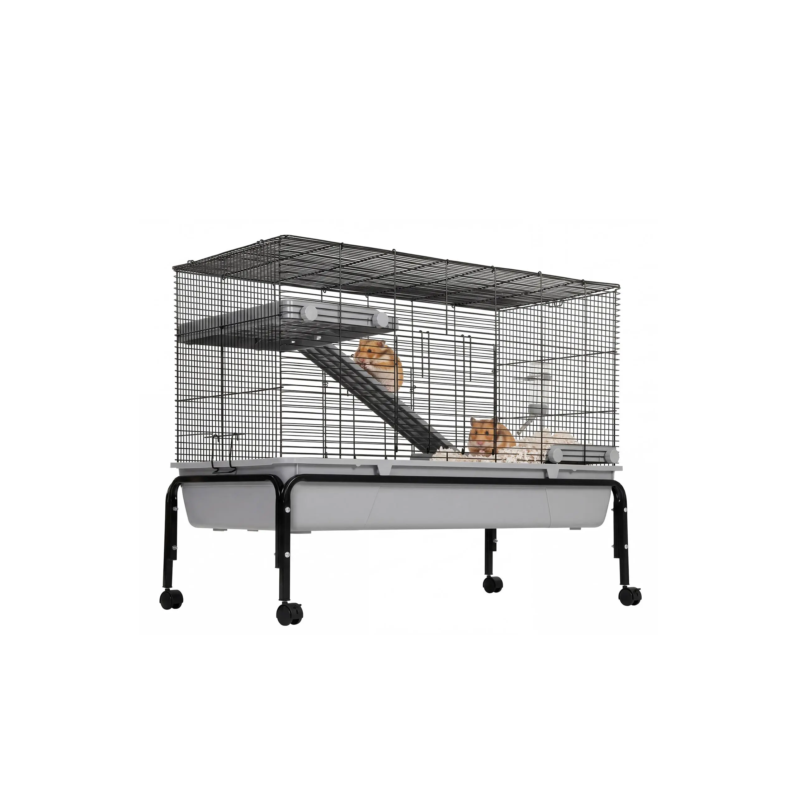 Multi-Level Small Pet Cage – Black Metal Stand with 360° Casters, Removable Tray – for Ferrets, Rabbits, Chinchillas & Guinea Pigs – Complete Set