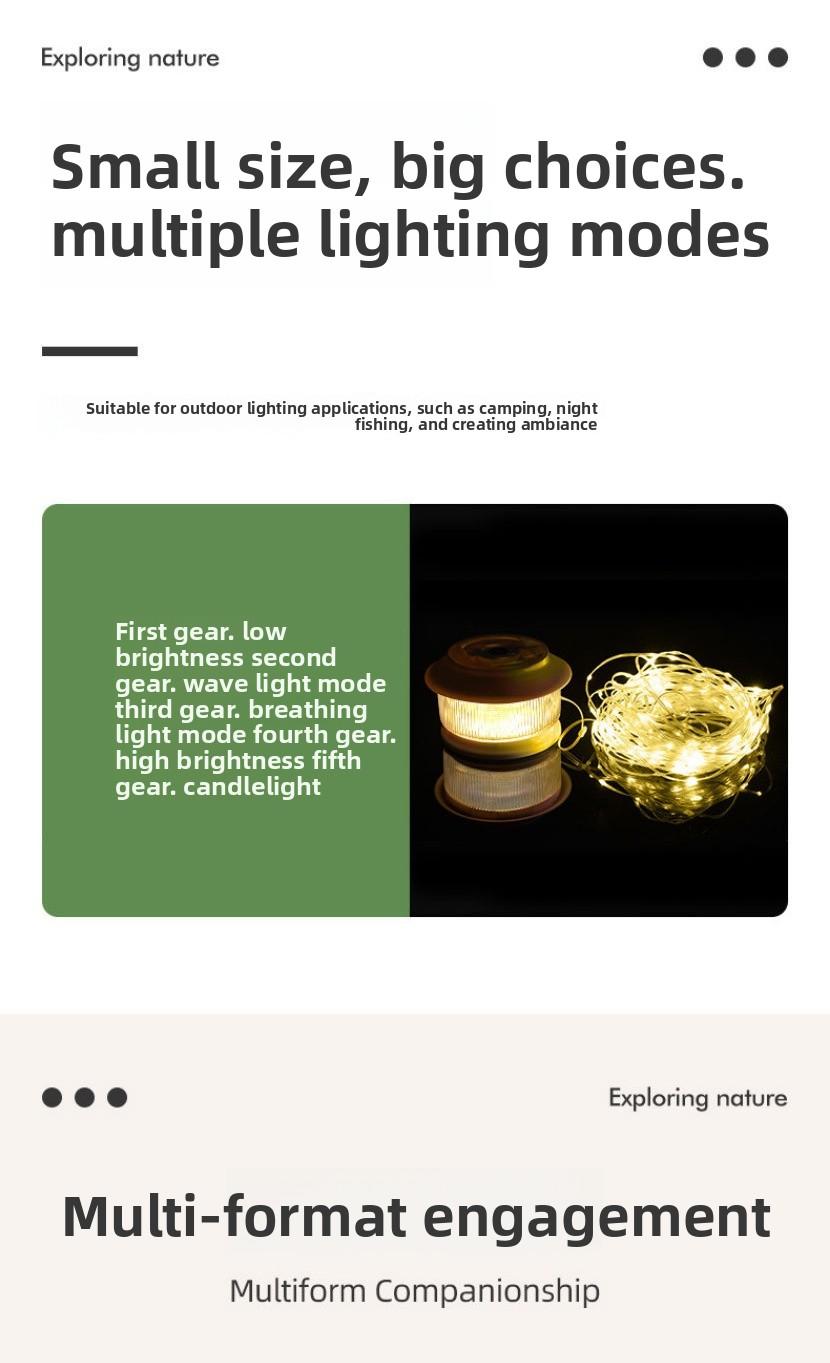 Outdoor Camping String Lights Warm White LED Fairy Lights with Ruler Design Windproof Rope Lantern for Tent Decoration Festival Party Night Lighting