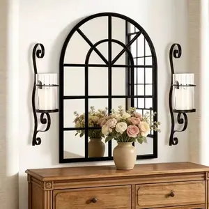 Set of 2 Iron scroll Wall Candle Holders with Transparent Glass Cups, Perfect for Halloween, Christmas, and Other Holiday Home Decor