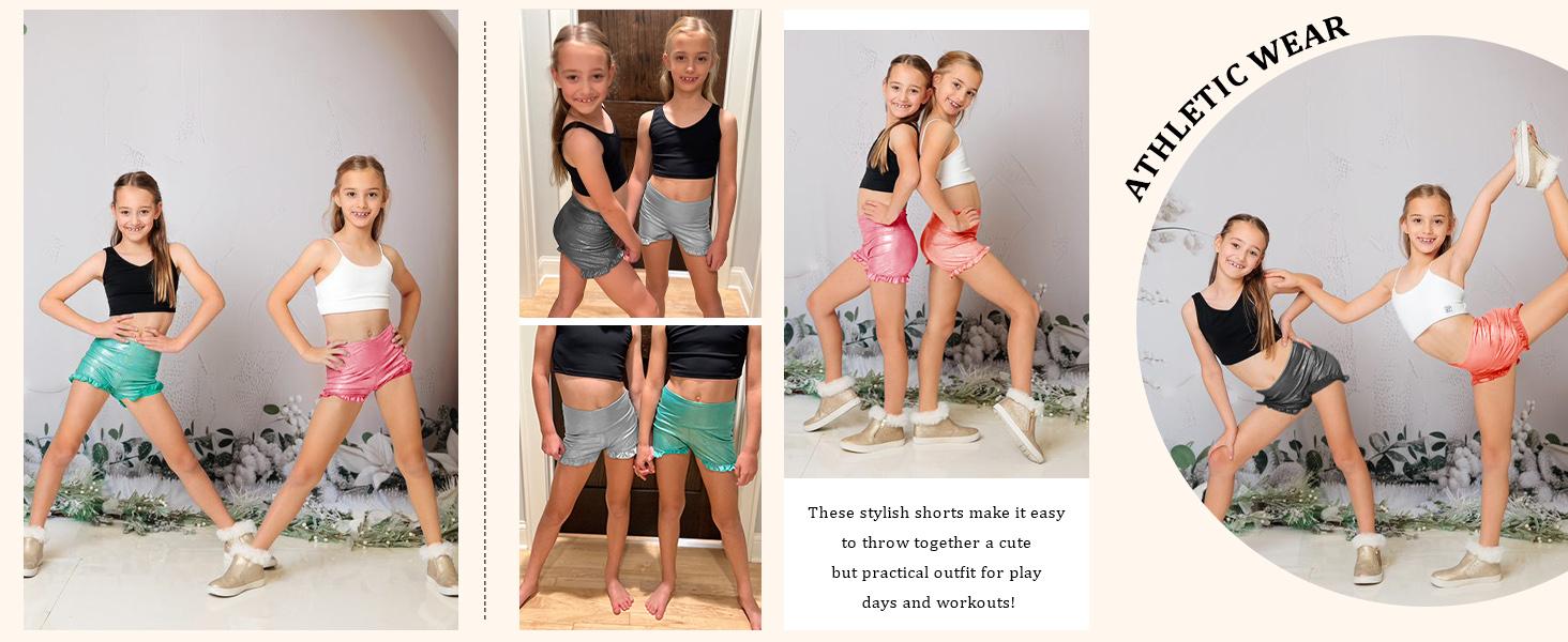 Girls Athletic High Waisted Ruffle Shorts - Comfy Yoga Dance Workout Gymnastics