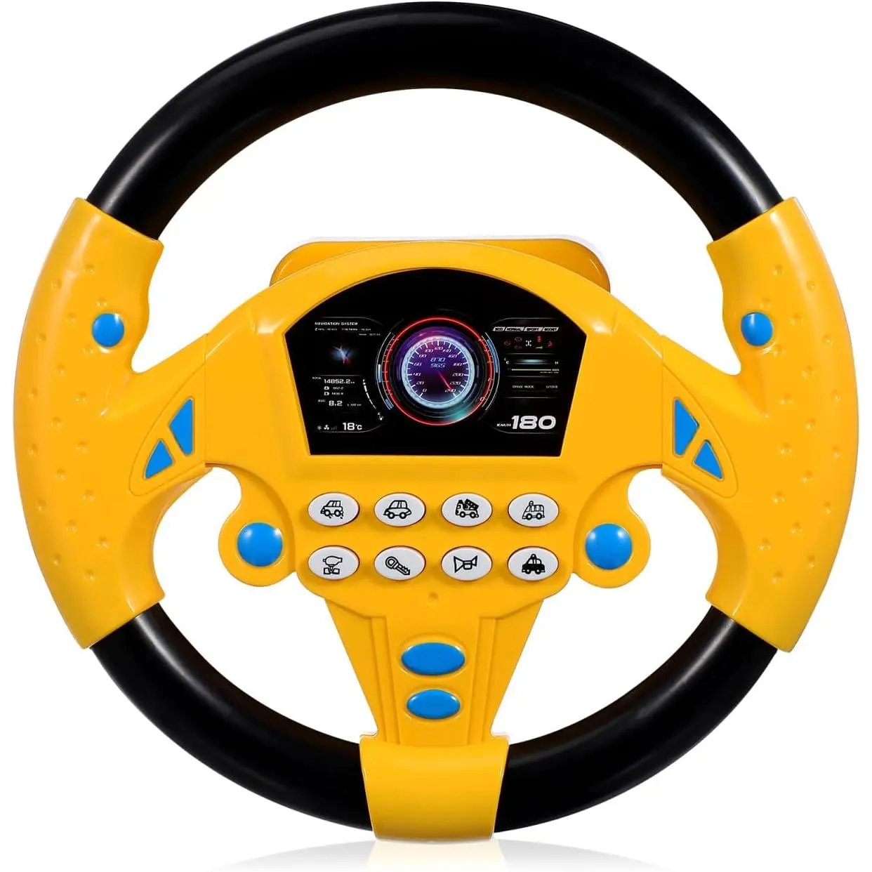Steering Wheel Plastic Steering Wheel for Kids Simulated Driving Controller with Light Music Electric Sounding for Kids, Black ellow PVC Stle No Batter
